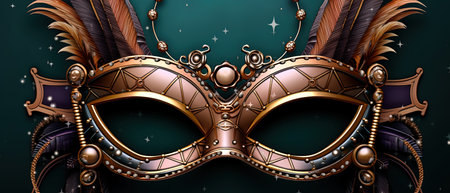 Mardi Gras carnival mask with feathers on dark green backgroundの素材