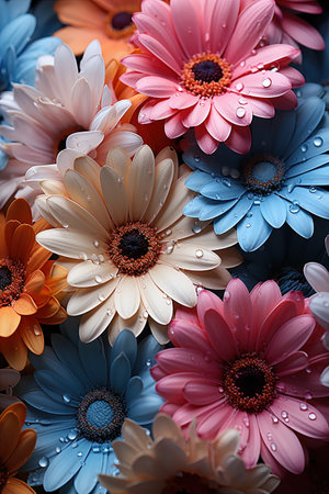 colorful gerbera daisies close-up as backgroundの素材