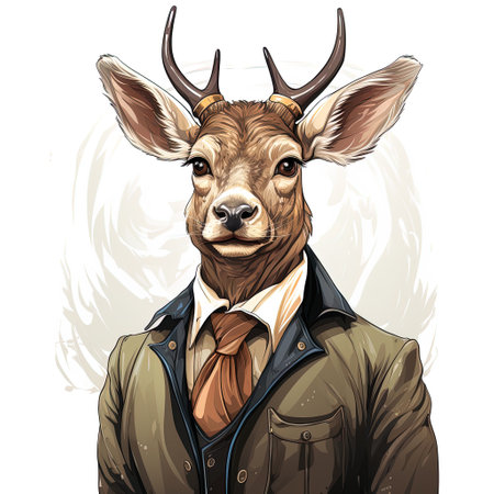 Portrait of a deer in a jacket and tie. Vector illustration.の素材