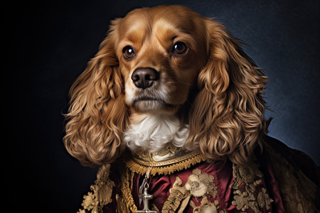 Cavalier King Charles Spaniel portrait on black background in studioの素材