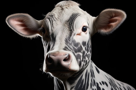 Portrait of a cow on a black background. Close-up.の素材