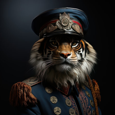 Portrait of a tiger in the form of a police officer.の素材
