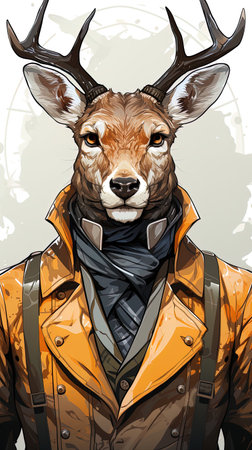 Vector illustration of a deer in a jacket with a bow tie.の素材