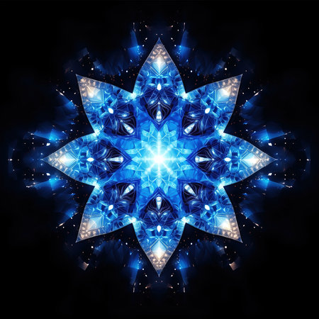 Blue snowflake on black background. Vector illustration for your design.の素材