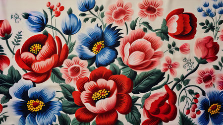 Vintage style of tapestry flowers pattern background. Handmadeの素材