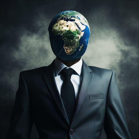 Businessman with Earth planet instead of his head. Global business conceptの素材