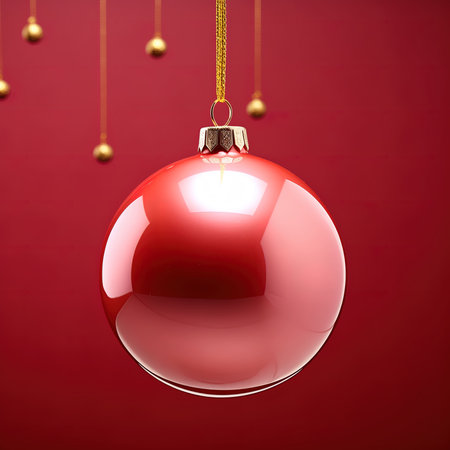 Christmas ball on a red background.の素材