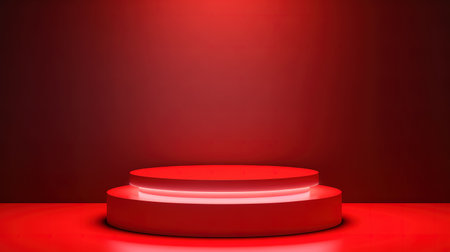 Red podium on a red background. 3d rendering, 3d illustration.の素材