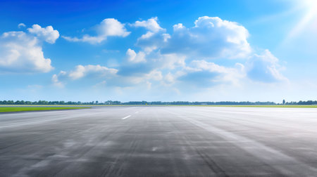 Asphalt road and blue sky with white clouds,panoramic viewの素材
