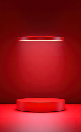 Red podium on red background. Abstract minimal scene.の素材