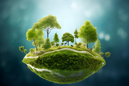 Ecology concept with green planet and trees,の素材