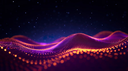Abstract particles wave with depth of field and bokeh lightsの素材
