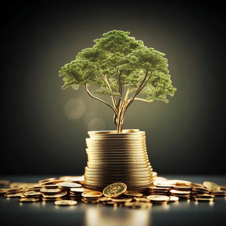 Investment concept, Coins with tree growing on them,の素材