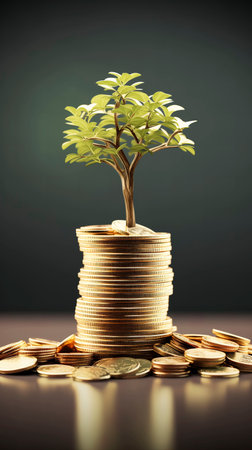 Investment concept, Coins stack with tree growing on them, business ideaの素材