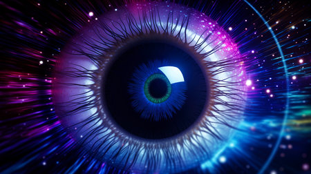 Blue eye with glowing iris, computer generatedの素材