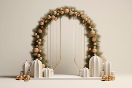 3d illustration of Christmas composition with tree branches, balls and decorations.の素材