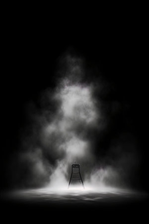 A stepladder in a foggy dark room.の素材
