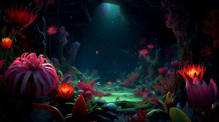 underwater scene with fantasy plants and flowersの素材