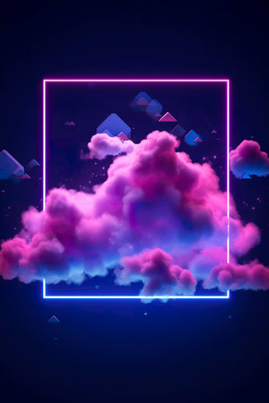 Abstract neon background with clouds and square frame.の素材