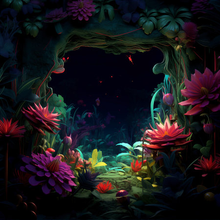 Beautiful fantasy landscape with flowers. Digital painting. Illustration.の素材