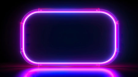 Neon frame with glowing lines on dark background.の素材