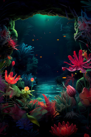 Underwater scene with flowers and plants.の素材