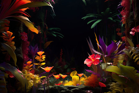 Tropical flowers and plants in the aquarium,3d renderの素材