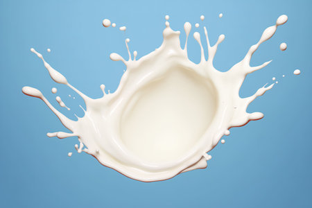 White milk splash isolated on blue background. 3d rendering. High resolutionの素材