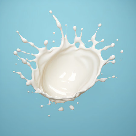 Splash of milk. Milk splash isolated on blue background.の素材