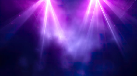 Purple stage lights and spotlights on stage. Abstract background.の素材