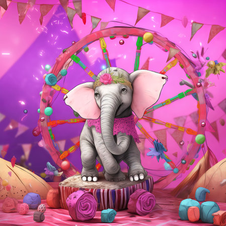 cartoon scene with circus elephant in fairy tale kingdom - illustration for childrenの素材