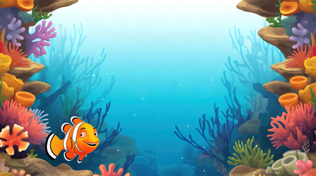Underwater scene with coral reef and clownfish - illustration for childrenの素材