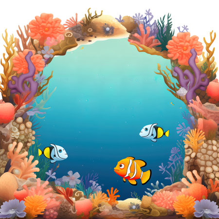 Underwater scene with coral reef and tropical fish. Vector illustration.の素材