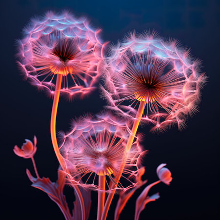 Dandelion flower on black background. 3d rendering, 3d illustration.の素材