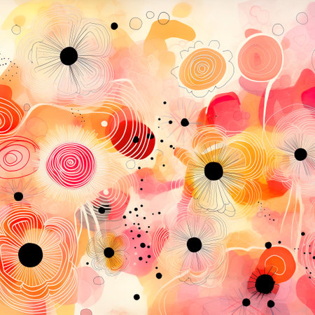 Abstract floral background with watercolor blots and poppies.の素材