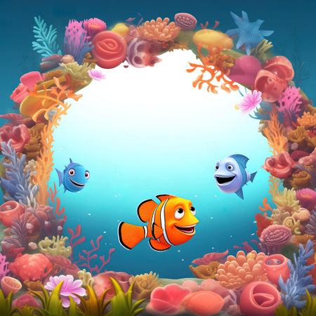 Underwater scene with clownfish and corals - illustration for childrenの素材
