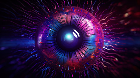 3d rendering of abstract technology digital hi tech concept with glowing eyeの素材