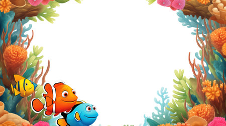 Background template with fish and seaweed on white background - illustration for childrenの素材