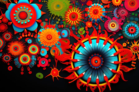 abstract colorful background with floral ornament. 3d illustration for your designの素材