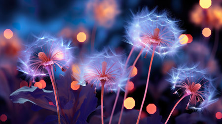 Dandelion flower with glowing bokeh background. 3d renderingの素材