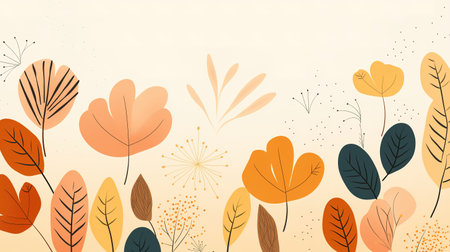 Autumn background with leaves and flowers. Vector illustration in flat style.の素材