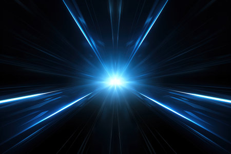 Abstract blue rays on a black background. Computer generated 3D photo rendering.の素材