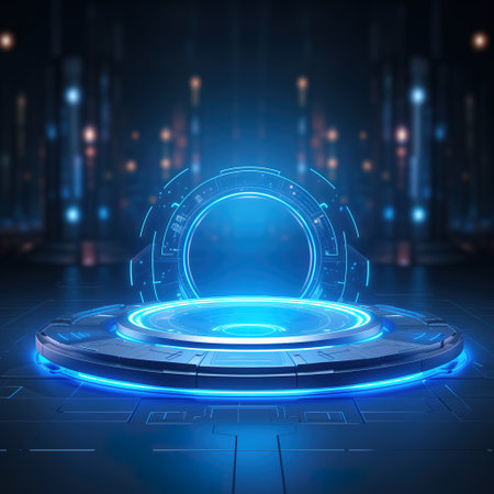 Futuristic user interface with neon lights. 3d rendering.の素材