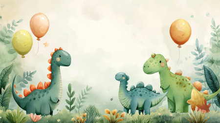 cartoon scene with happy dinosaurs in the meadow - illustration for childrenの素材