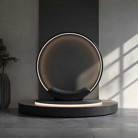 Black round podium in the modern interior. 3d rendering mock upの素材