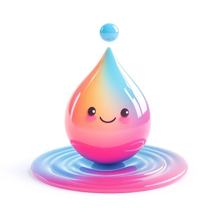 Colorful water drop with smiling face isolated on white background.の素材