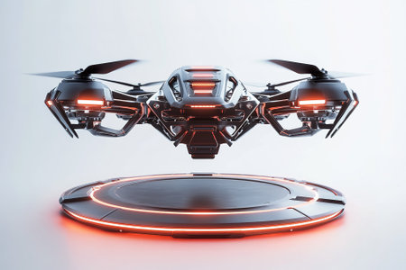 drone flying with neon light on a white background. 3d renderingの素材