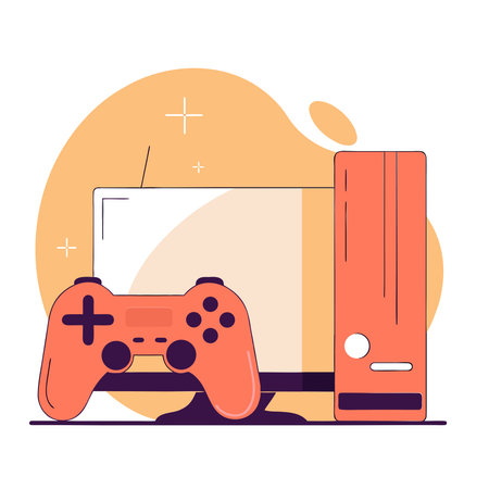 Game console and gamepad. Vector illustration in flat design style.のイラスト素材