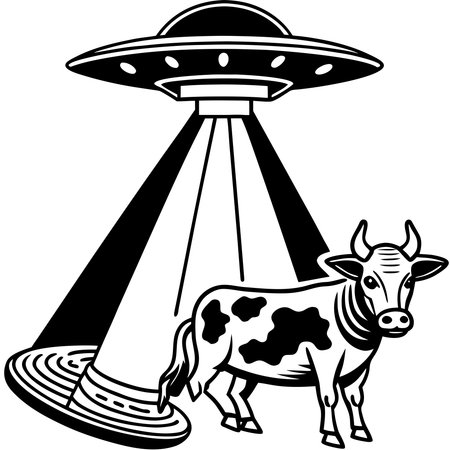 UFO and a cow.Vector illustration ready for vinyl cutting.のイラスト素材