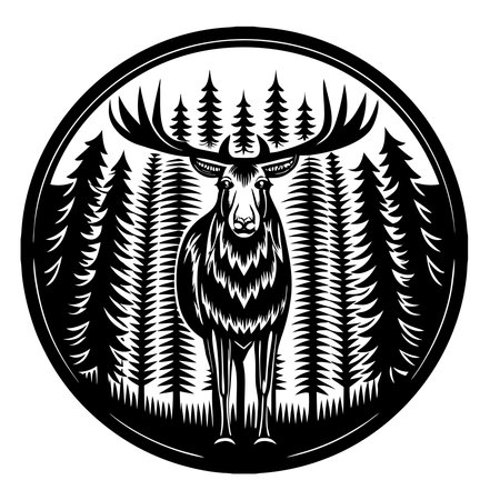 Moose in the forest. Vector illustration of a moose with big antlers.のイラスト素材